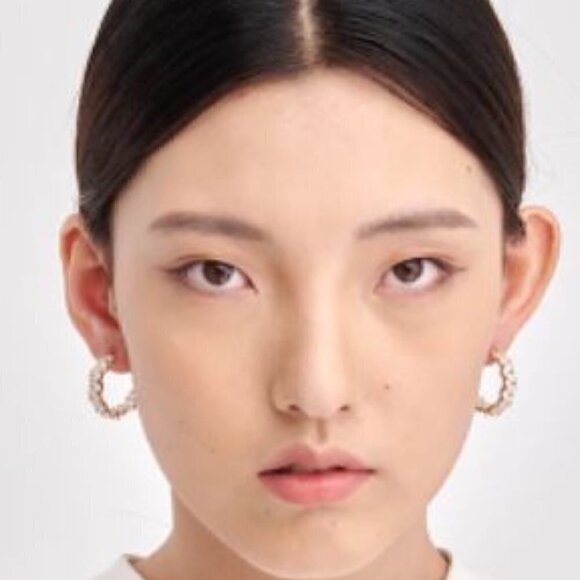 Silver Plated Copper with Cubic Zirconia Hoop Earrings - Picture 6 of 6